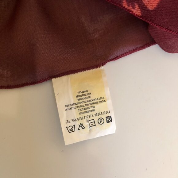 Rima Floral Print Sheer Maroon Orange Scarf Wrap Riviera Maya Mexico Beachwear - Picture 6 of 8